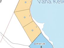 Rakennuspaikat 1-4, sinisellä merkitty valmiiksi lohkottu ja valmis mökki