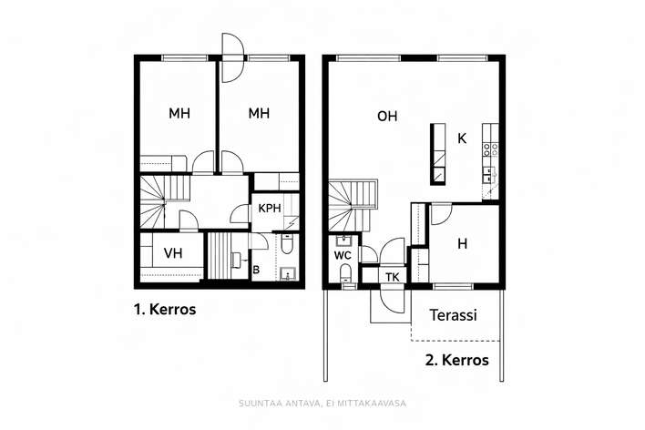 Rivitalo, 4h + k, s, phs/wc, erill. wc, vh, 94,5 m², Hakala – pohled 2