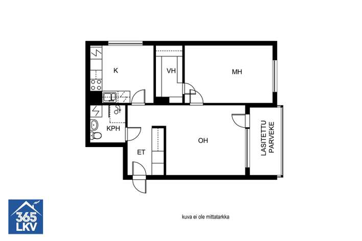 Kerrostalo, 2h+k+lasitettu parveke, 52,5 m², Viertola - View 3