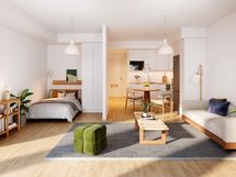 Visualisointi kodista (1h+kt+alk., 32,5 m²)