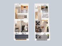 3D-pohjakuva asunnosta B27 ja B25