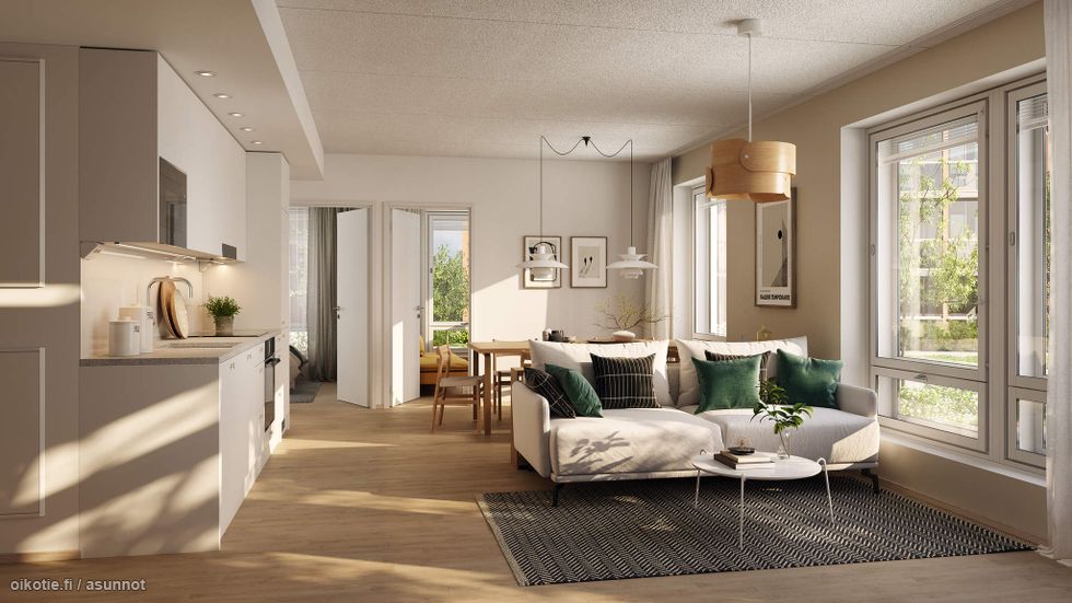 Alustava visualisointi 1. kerroksen 61-neliöisestä kodista (2-3h+kt+s)