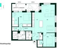 Tässä vaihtoehtopohjassa kaksi makuuhuonetta on yhdistetty tilavaksi päämakuuhuoneeksi, jossa on vaatehuone ja kulku lasitetulle parvekkeelle.