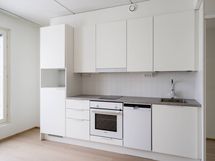 Keittiö. Kuva asunnosta A59, jossa vastaava pohjaratkaisu, materiaalit voivat poiketa.