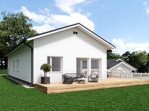 julkisivu pohjoisesta pihaterassilla (lisämaksusta)