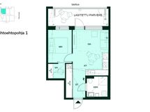 Vaihtoehtoisessa pohjaratkaisussa vaatehuone on toteutettu liukuovella.