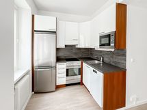 Moderni keittonurkkaus, jossa on myös astianpesukone valmiina.