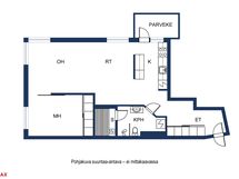 62 m2 kaksio 4. kerroksessa