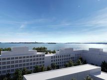Visualisoitu näkymä asunnosta C 74. Kuvissa näkyvät rakennukset ovat viitteellisiä perustuen asemakaavaan.