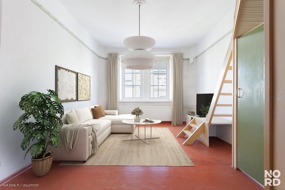 Ajattomass huoneistossa on kolmen metrin huonekorkeus ja taloyhtiöllä yli 100 000 euron vuokratulot!