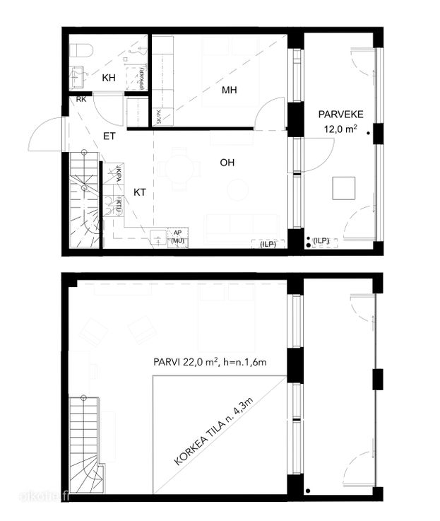 Kerrostalo, 2h, kt, parvi, parveke - Hulppea loft koti!, 59 m², Keskusta - Näkymä 2