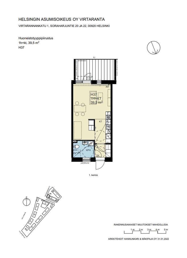 Muu, 1h + avok + terassi, 39,5 m², Itäinen - Näkymä 2