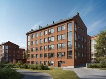 Visualisointikuvassa Porvoon Virran julkisivu Purokujalta päin.