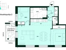 Vaihtoehtoisessa pohjaratkaisussa keittiön saa toteutettua myös ilman saareketta. Lisäksi päämakuuhuoneeseen on valittavissa lasiruutuseinä.