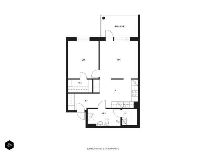 Kerrostalo, 2h, k, kph/s/wc, vh, lasitettu parveke, 55,5 m², Hakametsä - Ansicht 2