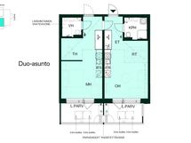 DUO-asunto 62,5 m² (32,0 m² +30,5 m²), 3H+KT.