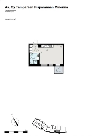 Kerrostalo, 1h+kt+lasitettu parveke, 31 m², Santalahti - View 3