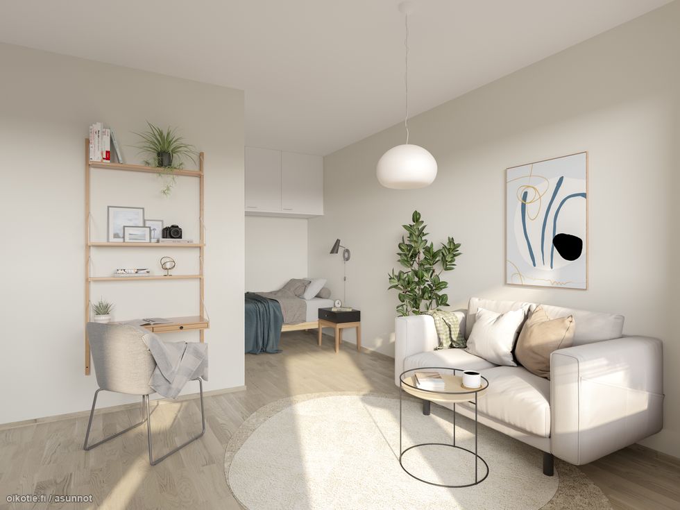 A04, 1h+kt, 27,5 m2, olohuone, taiteilijan näkemys