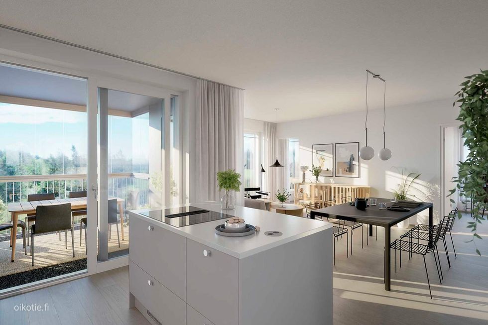 Kodit 71,0 m² | 3–4H+KT+S | Visualisointi | Näkymä vaihtelee kerroksittain