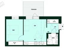 Kodin pohjapiirros (2h+kt, 39 m²)