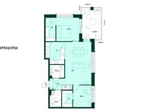 3h+kt+khh+s, 77,0 m². Vaihtoehtopohjassa saunan sijaan mahdollisuus valita vaatehuone.