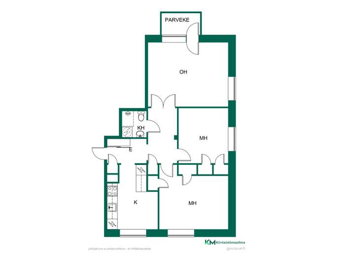 Kerrostalo, 3h, k, psh/wc, p, 66,9 m², Parantola – pohled 2