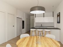 ruokailutila ja keittiö