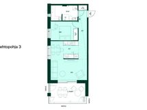 2h+kt+s, 54,5 m². Vaihtoehtopohjassa avarammassa kylpyhuoneessa on runsaasti tilaa kodinhoidolle.