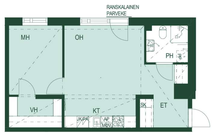 Kerrostalo, 2h + avok + vaatehuone, 48 m², Koivuhaka, Vantaa