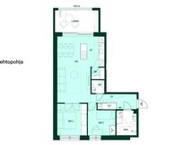 3h+kt, 68,5 m². Vaihtoehtopohjassa päämakuuhuoneen voi toteuttaa lasiruutuseinällä ja tuplaovilla.
