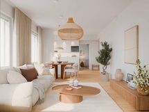 Visualisointi 3. kerroksen vastaavasta kodista (2h+kt+s, 53,5 m²).