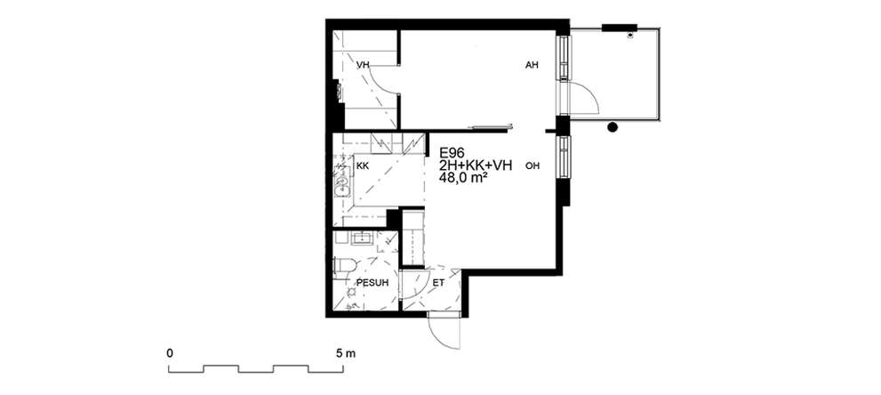 Kerrostalo, 2h+kk+vh+lasitettu parv, 48 m², Viertola - Näkymä 3