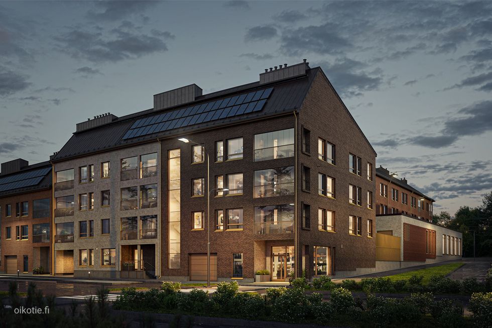 Visualisointikuvassa taiteilijan näkemys Ultramariinin julkisivusta Kuninkaantammenkierron puolelta.