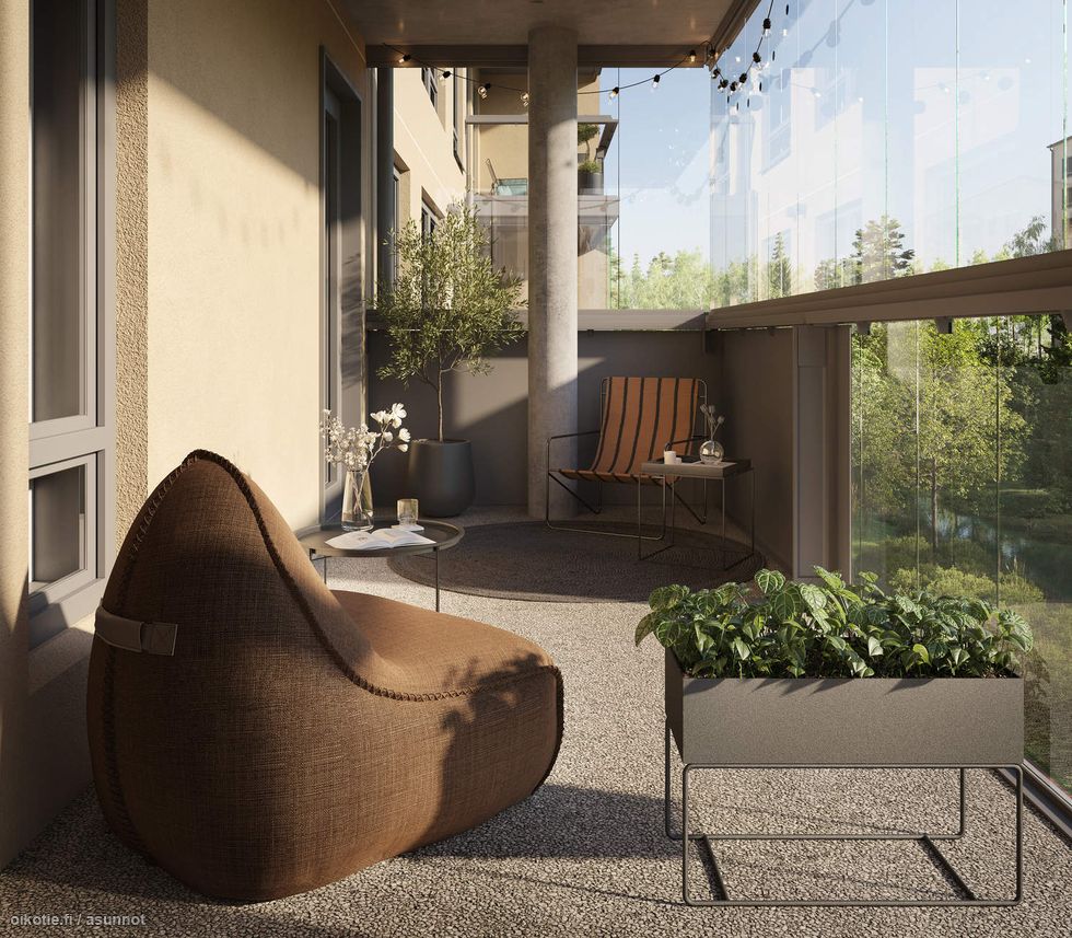 Alustava visualisointi 4. kerroksen vastaavasta 74-neliöisestä kodista (3h+kt+s)