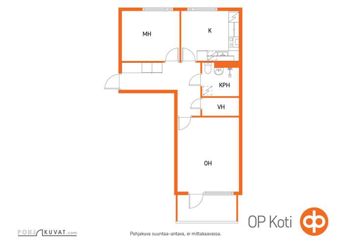 Kerrostalo, 2h,k,p, 55,5 m², Karhuvuori – pohled 2