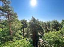 Parvekkeelta on vehreät ja esteettömät näkymät.