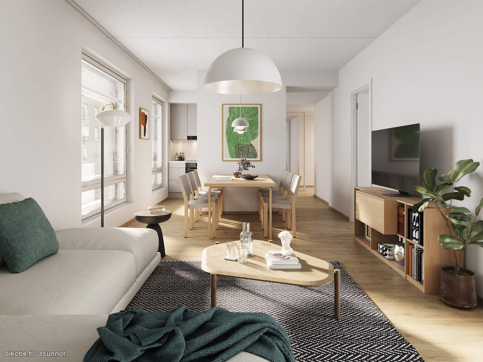 Visualisointi neljännen kerroksen vastaavasta kodista A 36 (3h+kt, 56,5 m²)