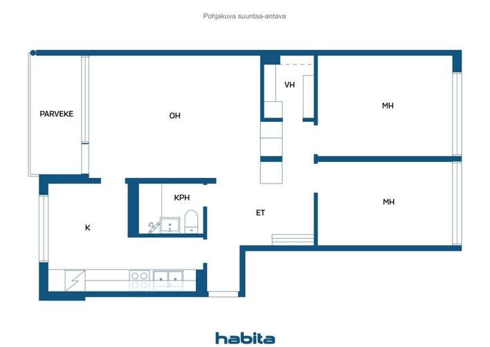 Kerrostalo, 3h, k, kph, vh, lasitettu parveke, 69,5 m², Puolivälinkangas – pohled 2