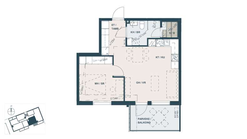 Kerrostalo, 2h+kt+s, 47 m², Klemettilä – pohled 2