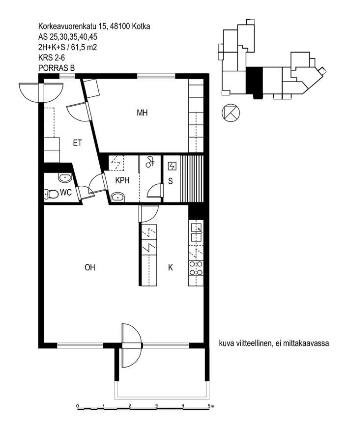 Kerrostalo, 2h+k+s, 61,5 m², Kotkansaari – pohled 2
