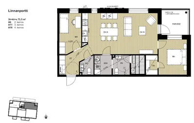 Kerrostalo, 3h+kt+s+l.parv, 73,5 m², Linnakangas - View 2