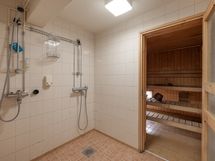 Husbolagets bastu i källaren/ Taloyhtiön sauna kellarissa