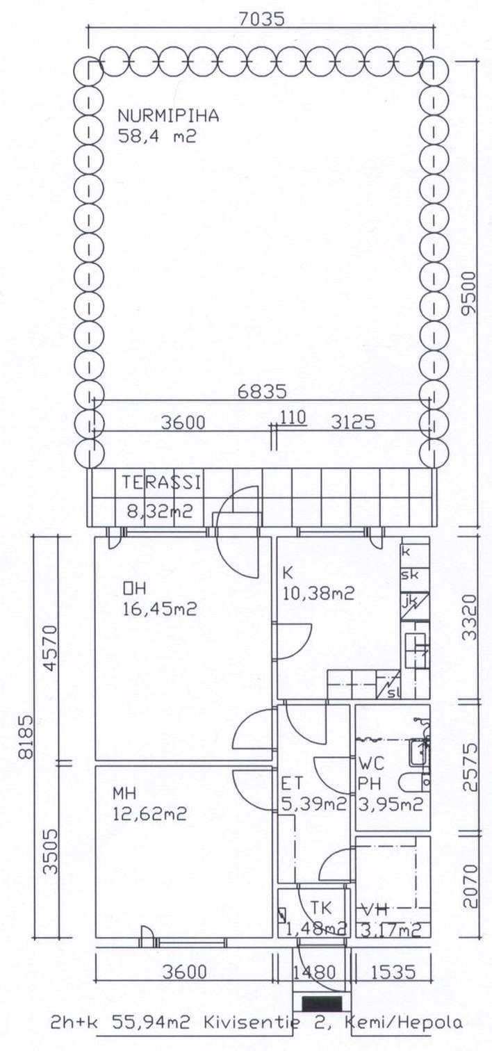Rivitalo, 2h + k, 55 m², Hepola, Kemi