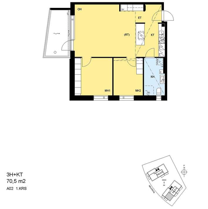 Kerrostalo, 3H+KT, 70,5 m², Kruunuvuorenranta - Näkymä 3