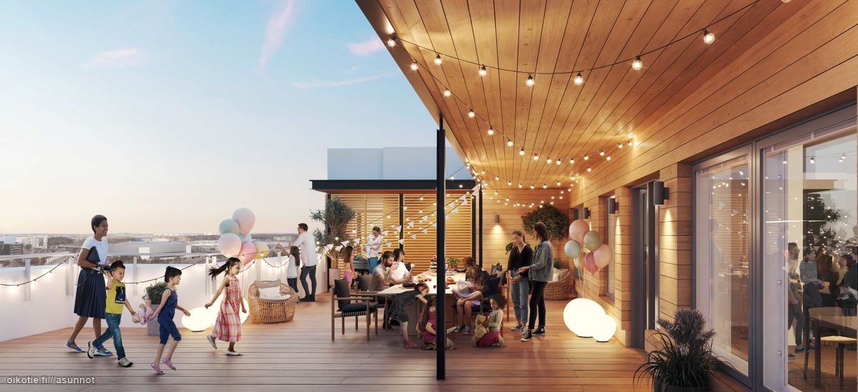 Hulppea kattoterassi asukkaiden käyttöön (Taiteilijan näkemys)