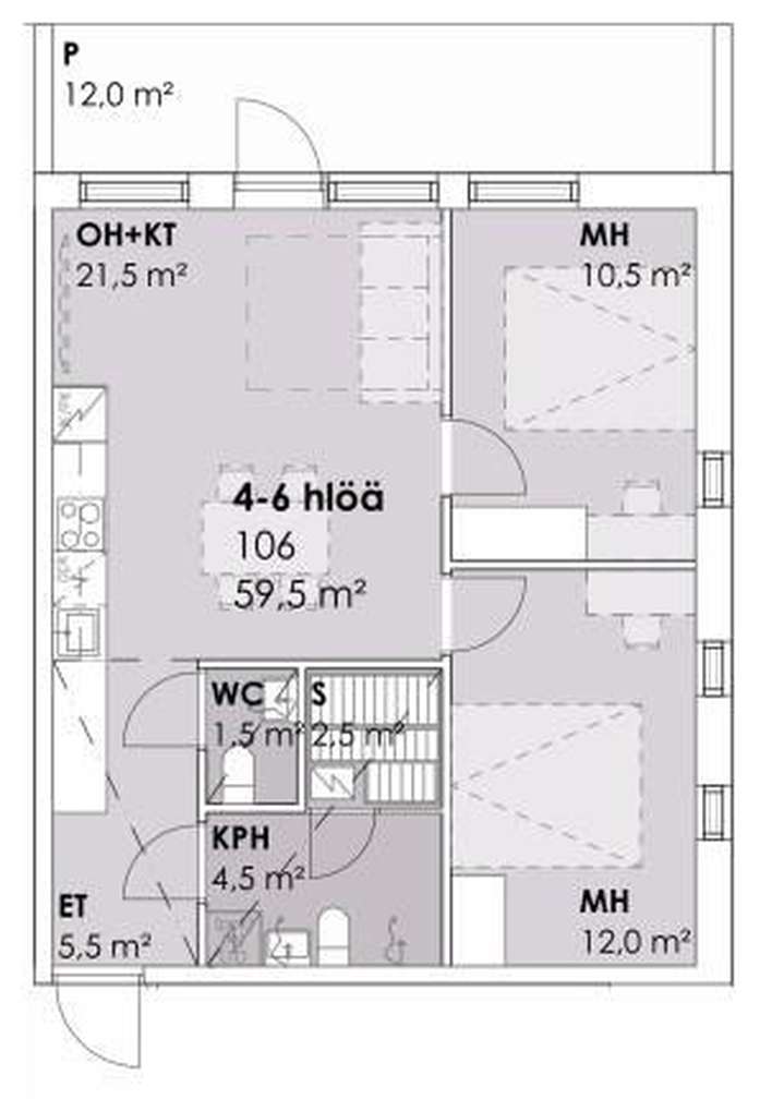 Kerrostalo, 3h,kt,s, 59,5 m², Himos - Näkymä 2