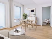 Virtuaalistailattu ruokailutila ja olohuone