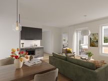 Havainnekuva asunto A39. 2h+kt. 44 m2. Taiteilijan näkemys.