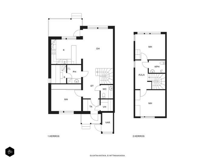 Paritalo, 4h, k, ph, s, kph, wc, aula, vh, et, tk, var, terassi (yj 4h+k+s), 98,5 m², Pihlajarinne – pohled 3