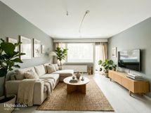 Tervetuloa! Asunnon olohuoneen voit sisustaa vaikkapa tällä tavalla.